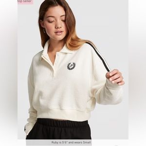 Victoria's Secret PINK REVERSE FLEECE CROPPED POLO SWEATSHIRT MEDIUM